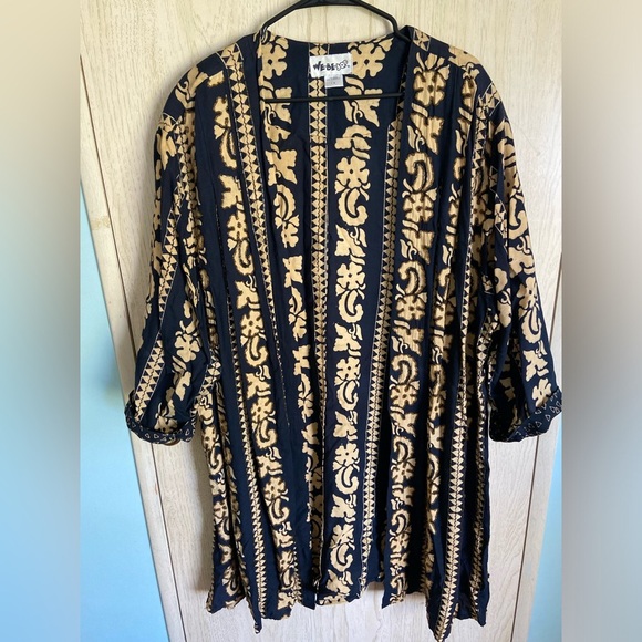 Vintage WE BE BOP Batik Beaded Open Front duster Cardigan Plus 1X - Picture 1 of 16